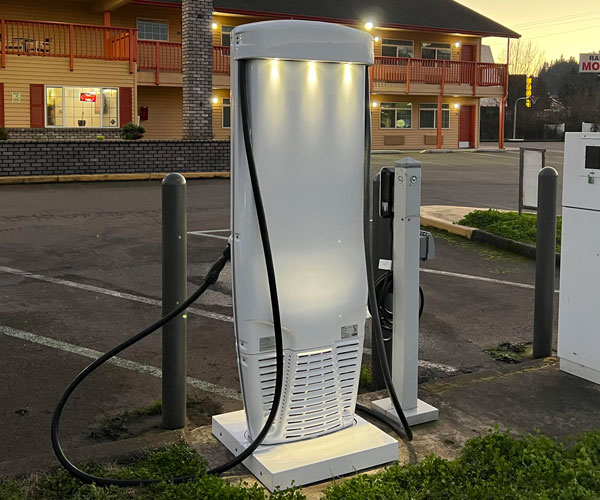 Base for EV charger outside of hotel